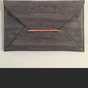 JNB grey wood grain envelope clutch